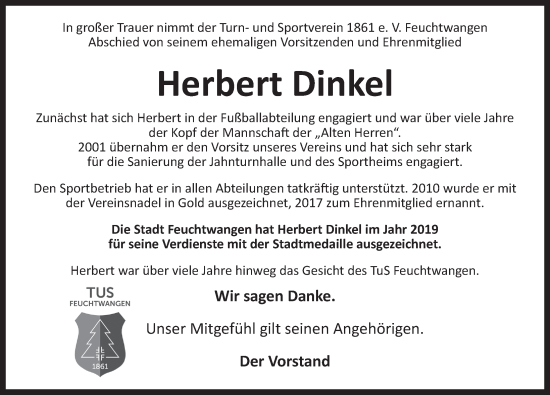Traueranzeige von Herbert Dinkel von Dinkelsbühl/ Feuchtwangen
