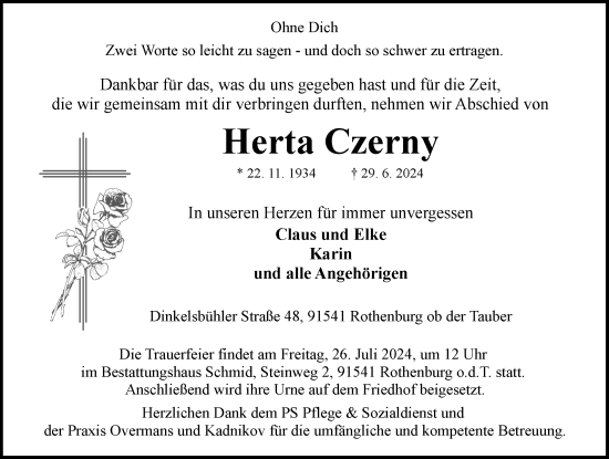 Traueranzeige von Herta Czerny von Rothenburg