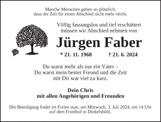 Traueranzeige von Jürgen Faber von Dinkelsbühl/ Feuchtwangen