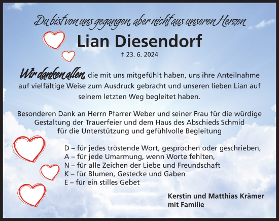 Traueranzeige von Lian Diesendorf von Neustadt/ Scheinfeld/ Uffenheim