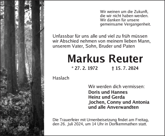Traueranzeige von Markus Reuter von Dinkelsbühl/ Feuchtwangen