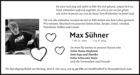 Traueranzeige von Max Sühner von Neustadt/ Scheinfeld/ Uffenheim