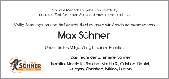 Traueranzeige von Max Sühner von Neustadt/ Scheinfeld/ Uffenheim