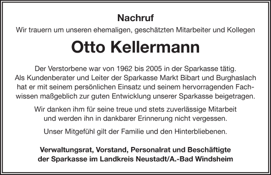 Traueranzeige von Otto Kellermann von Neustadt/ Scheinfeld/ Uffenheim