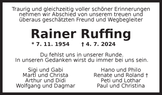 Traueranzeige von Rainer Ruffing von Ansbach