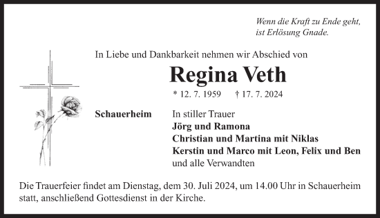 Traueranzeige von Regina Veth von Neustadt/ Scheinfeld/ Uffenheim