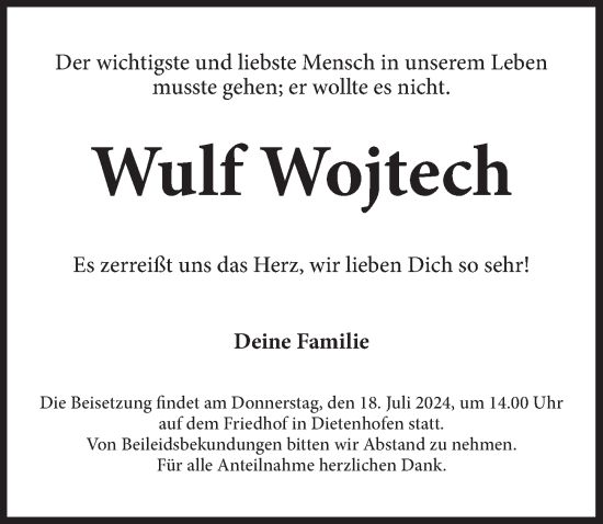 Traueranzeige von Wulf Wojtech von Ansbach