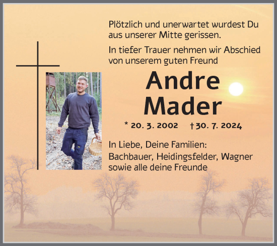 Traueranzeige von Andre Mader von Ansbach