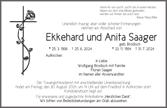 Traueranzeige von Anita Saager