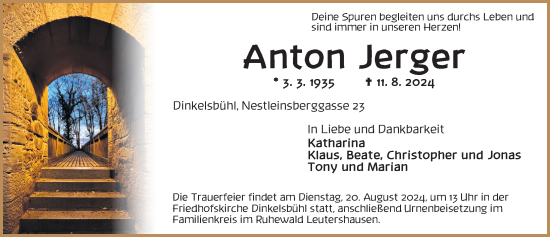 Traueranzeige von Anton Jerger von Dinkelsbühl/ Feuchtwangen