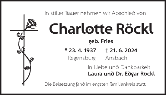 Traueranzeige von Charlotte Röckl von Ansbach