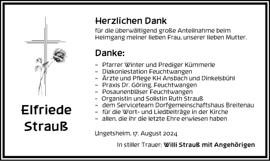 Traueranzeige von Elfriede Strauß von Dinkelsbühl/ Feuchtwangen