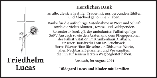 Traueranzeige von Friedhelm Lucas von Ansbach