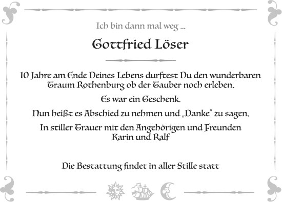 Traueranzeige von Gottfried Löser von Rothenburg