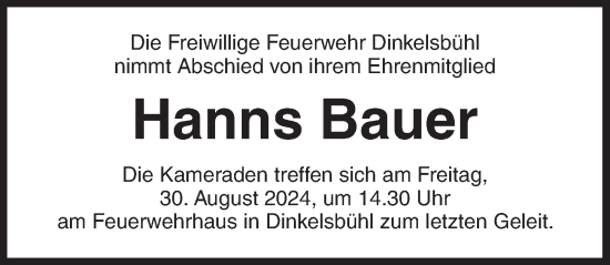 Traueranzeige von Hanns Bauer von Dinkelsbühl/ Feuchtwangen