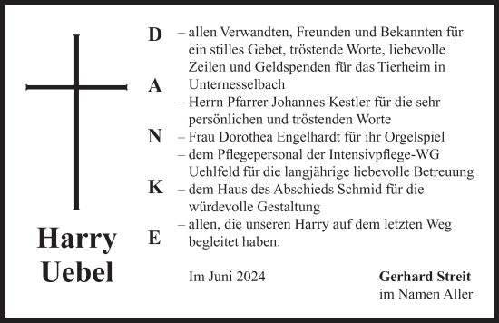 Traueranzeige von Harry Uebel von Neustadt/ Scheinfeld/ Uffenheim