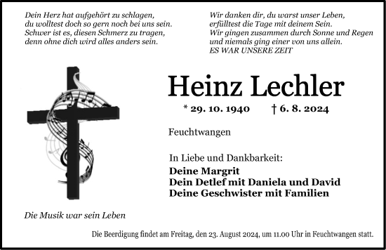 Traueranzeige von Heinz Lechler von Dinkelsbühl/ Feuchtwangen