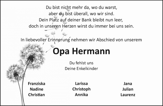 Traueranzeige von Hermann  von Rothenburg