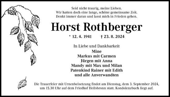 Traueranzeige von Horst Rothberger von Ansbach