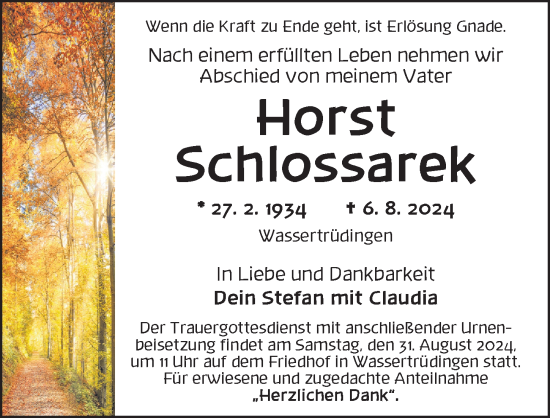 Traueranzeige von Horst Schlossarek