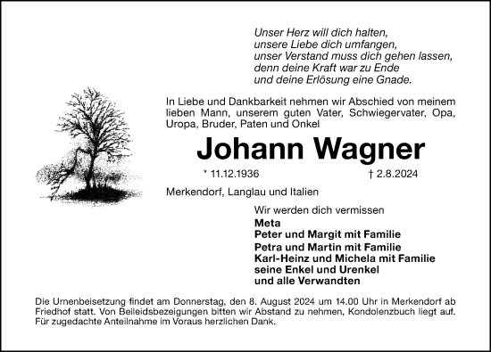 Traueranzeige von Johann Wagner von Ansbach