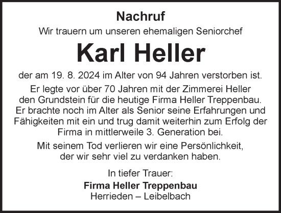 Traueranzeige von Karl Heller von Ansbach