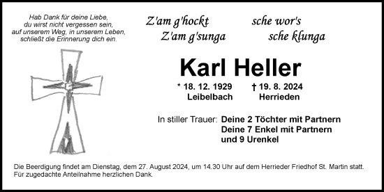 Traueranzeige von Karl Heller von Ansbach