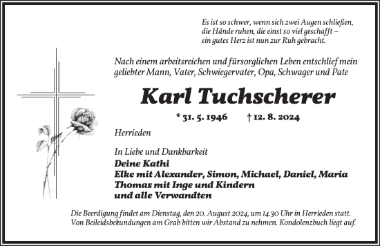 Traueranzeige von Karl Tuchscherer von Ansbach