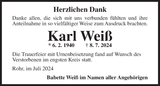 Traueranzeige von Karl Weiß von Ansbach