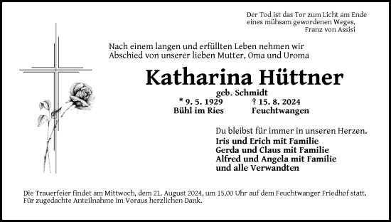 Traueranzeige von Katharina Hühner von Dinkelsbühl/ Feuchtwangen