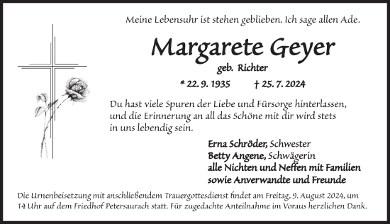 Traueranzeige von Margarete Geyer von Ansbach