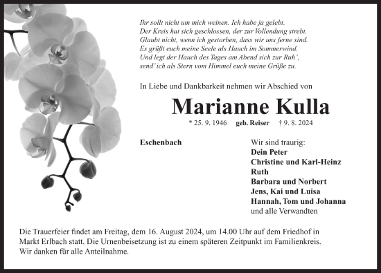 Traueranzeige von Marianne Kulla von Neustadt/ Scheinfeld/ Uffenheim