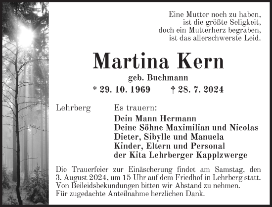 Traueranzeige von Martina Kern von Ansbach