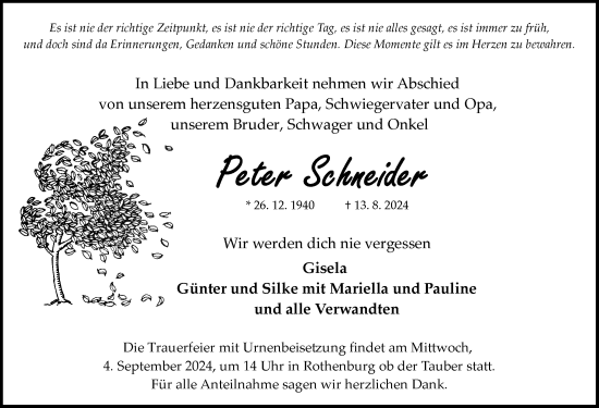 Traueranzeige von Peter Schneider von Rothenburg