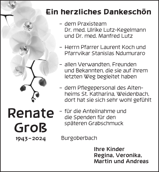 Traueranzeige von Renate Groß von Ansbach