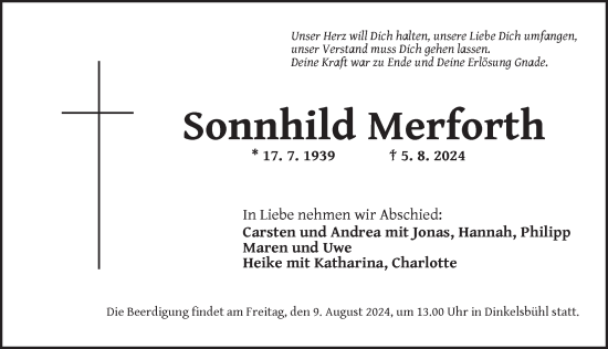 Traueranzeige von Sonnhild Merforth von Dinkelsbühl/ Feuchtwangen