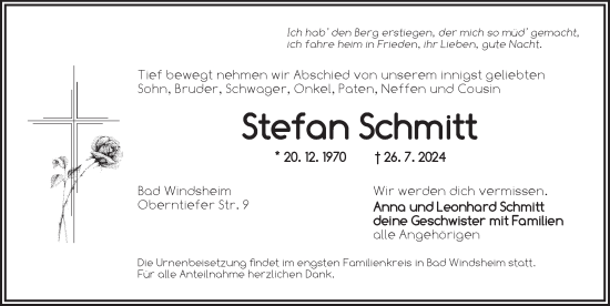 Traueranzeige von Stefan Schmitt von Neustadt/ Scheinfeld/ Uffenheim