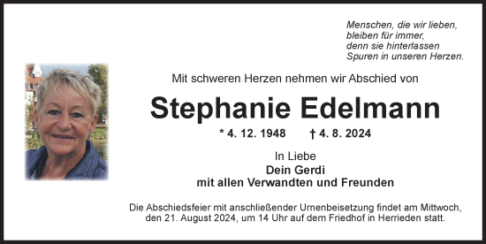 Traueranzeige von Stephanie Edelmann von Ansbach