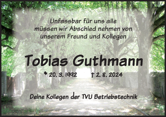 Traueranzeige von Tobias Guthmann von Ansbach