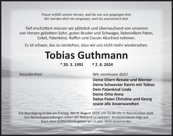 Traueranzeige von Tobias Guthmann von Ansbach