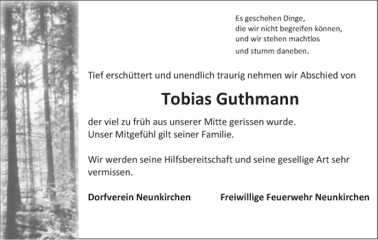 Traueranzeige von Tobias Guthmann von Ansbach