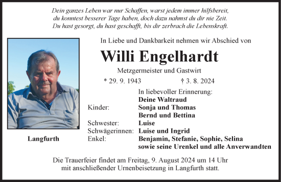 Traueranzeige von Willi Engelhardt von Dinkelsbühl/ Feuchtwangen