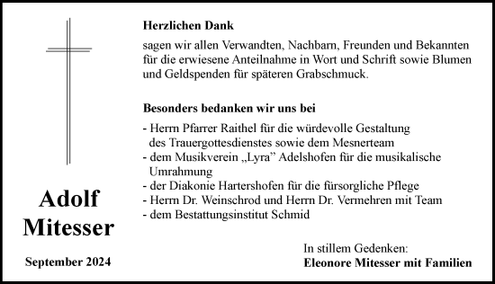 Traueranzeige von Adolf Mitesser von Rothenburg