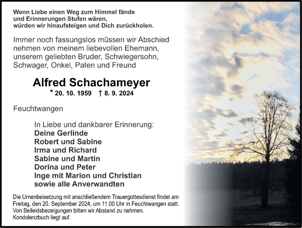  Traueranzeige für Alfred Schachameyer vom 18.09.2024 aus Dinkelsbühl/ Feuchtwangen