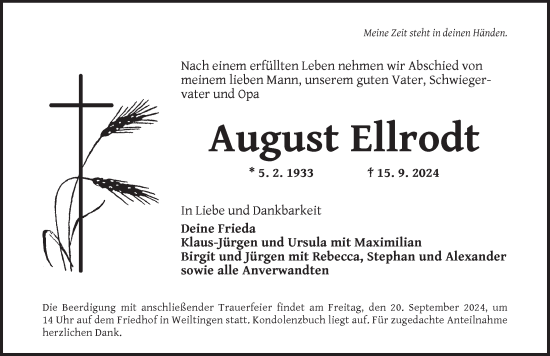 Traueranzeige von August Ellrodt von Dinkelsbühl/ Feuchtwangen