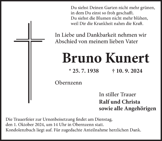 Traueranzeige von Bruno Kunert von Neustadt/ Scheinfeld/ Uffenheim