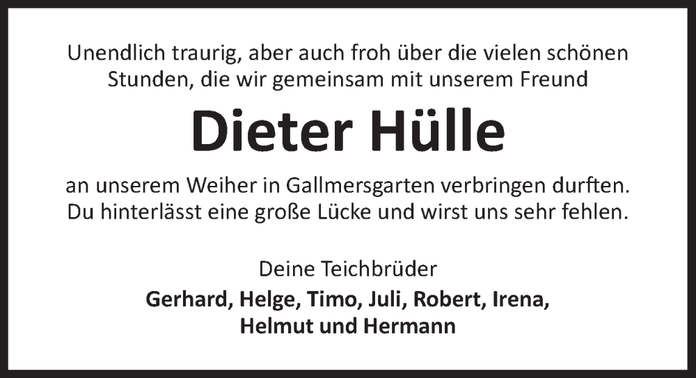  Traueranzeige für Dieter Hülle vom 24.09.2024 aus Neustadt/ Scheinfeld/ Uffenheim