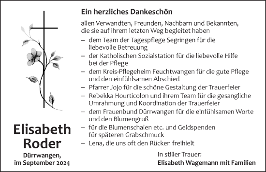 Traueranzeige von Elisabeth Roder von Dinkelsbühl/ Feuchtwangen