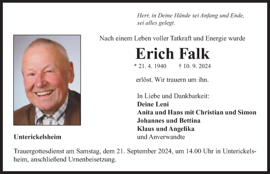 Traueranzeige von Erich Falk von Neustadt/ Scheinfeld/ Uffenheim