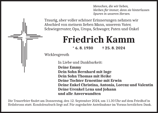 Traueranzeige von Friedrich Kamm von Ansbach